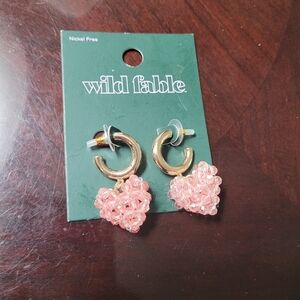 Wild Fable hoop earrings featuring dangling, beaded pink heart charms.